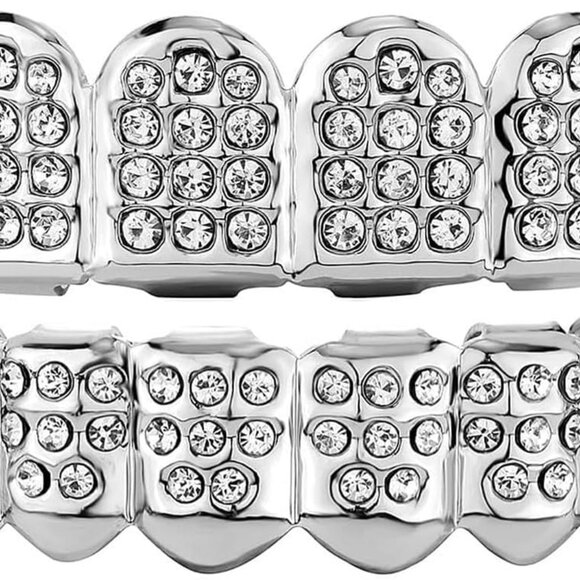 Jewelry - Teeth Grillz Silver Plated CZ Diamond Gold Cap Hip Hop Costume Jewelry